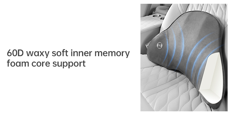 Graphene Heated Lumbar Support Cushion: contoured cushion positioned on a car seat.