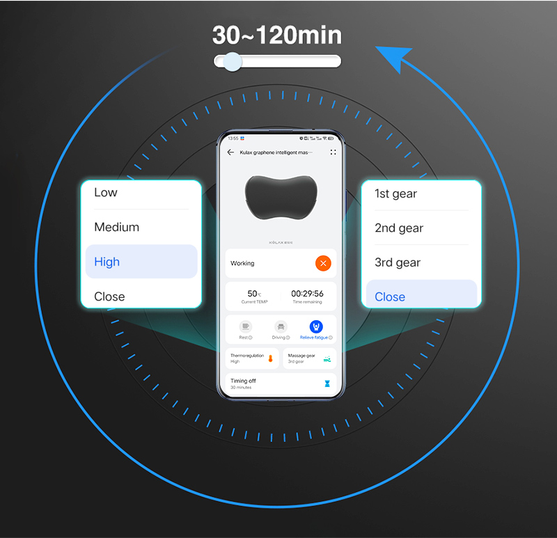 Car neck pillow app control time and mode interface