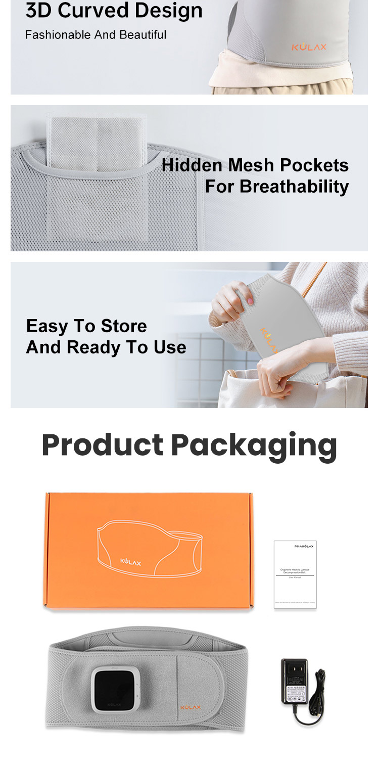 Waist Massage Belt: belt profile, packaging and accessories.
