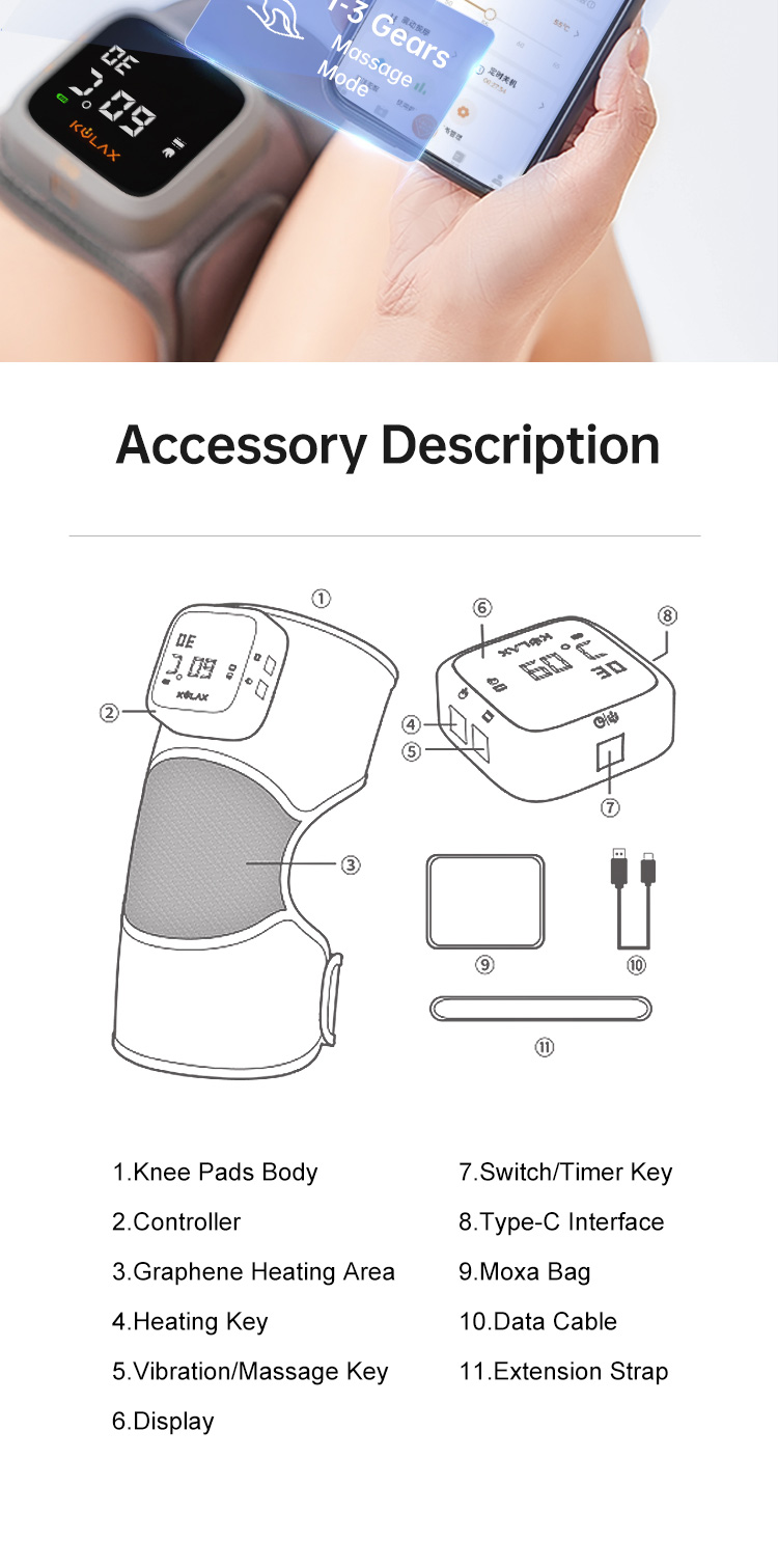 Graphene Heated Vibration Massage Knee Wrap G70 product detail