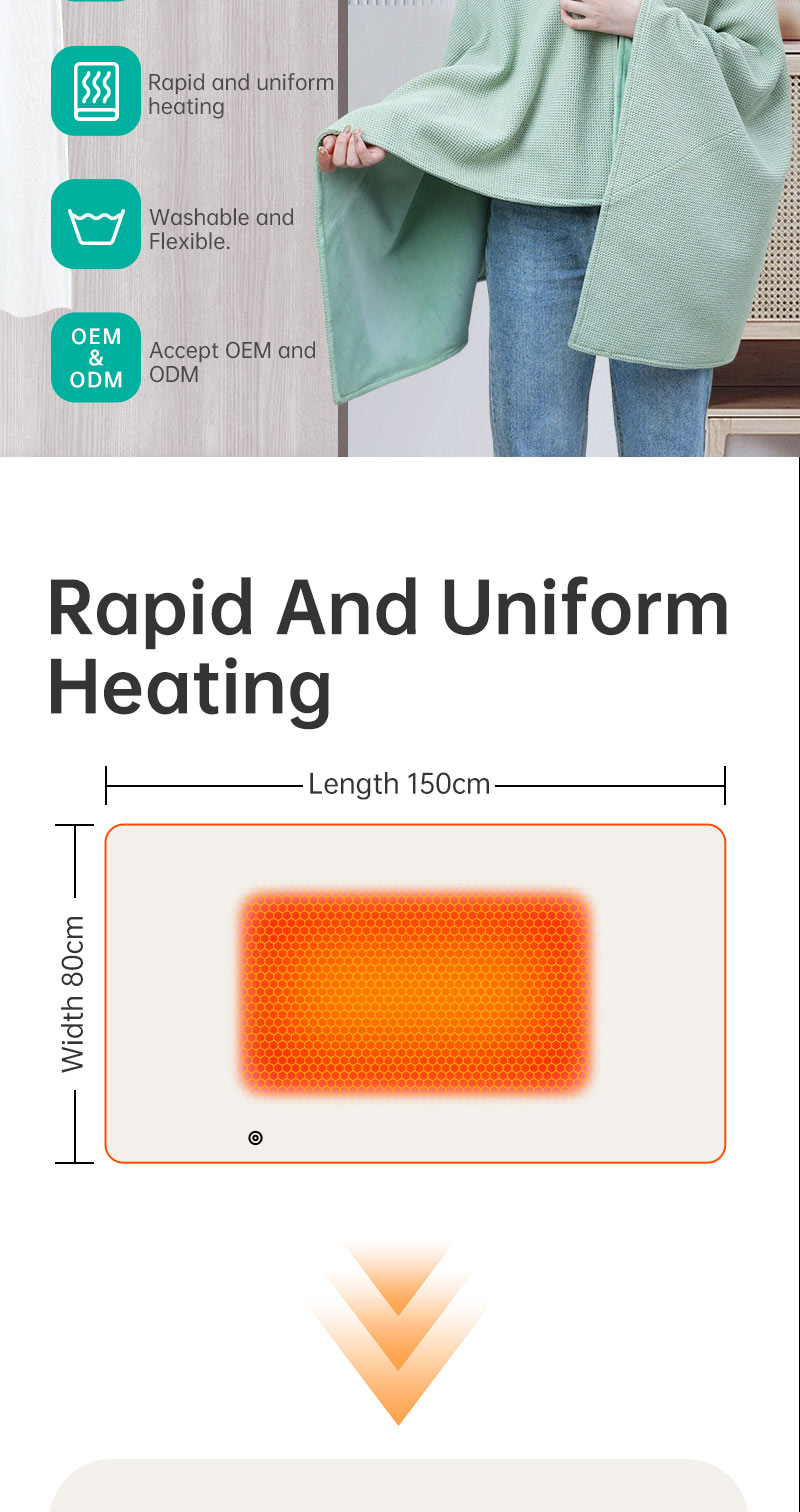 Heated shawl heating area and dimensions