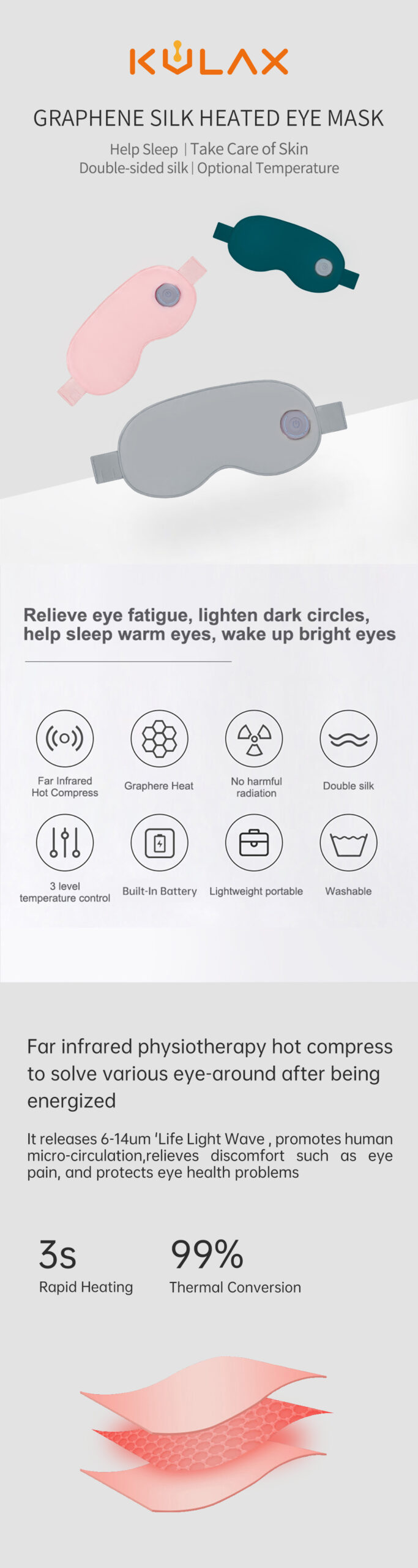 Graphene Silk Heated Eye Mask with Built-In Battery – BE-10 product detail