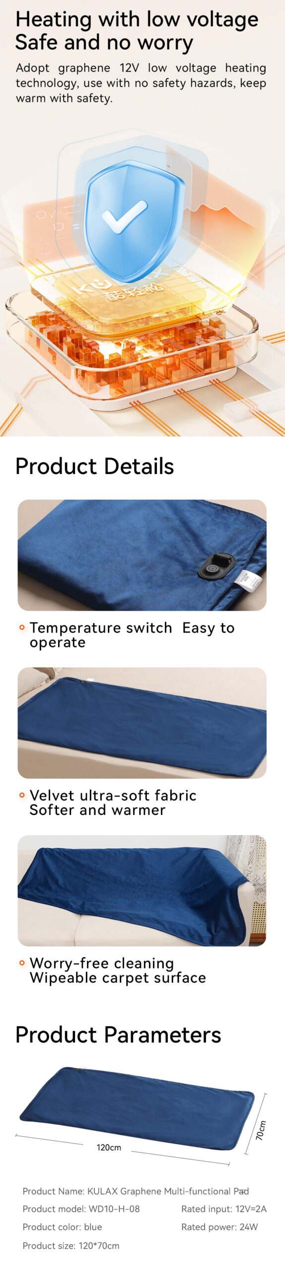 12V Graphene Heated Multi-Functional Blanket WS10-H-08 product detail