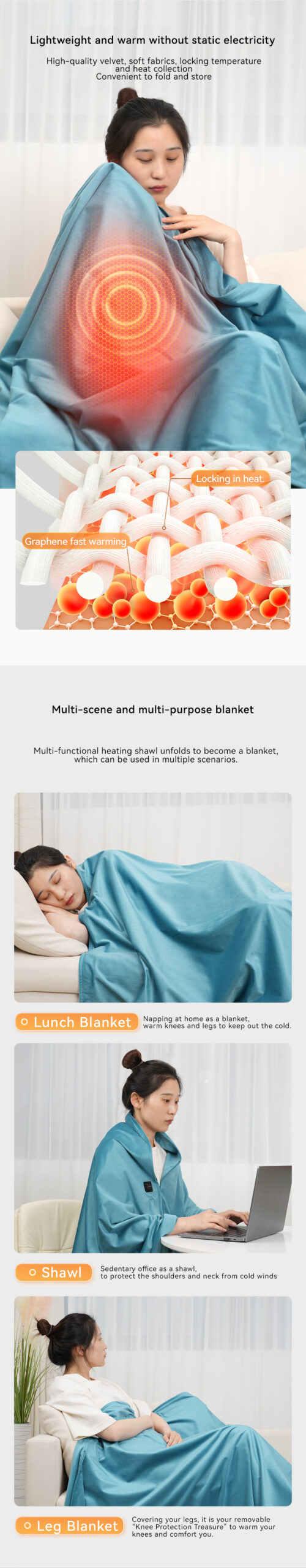 Heated shawl application and care details