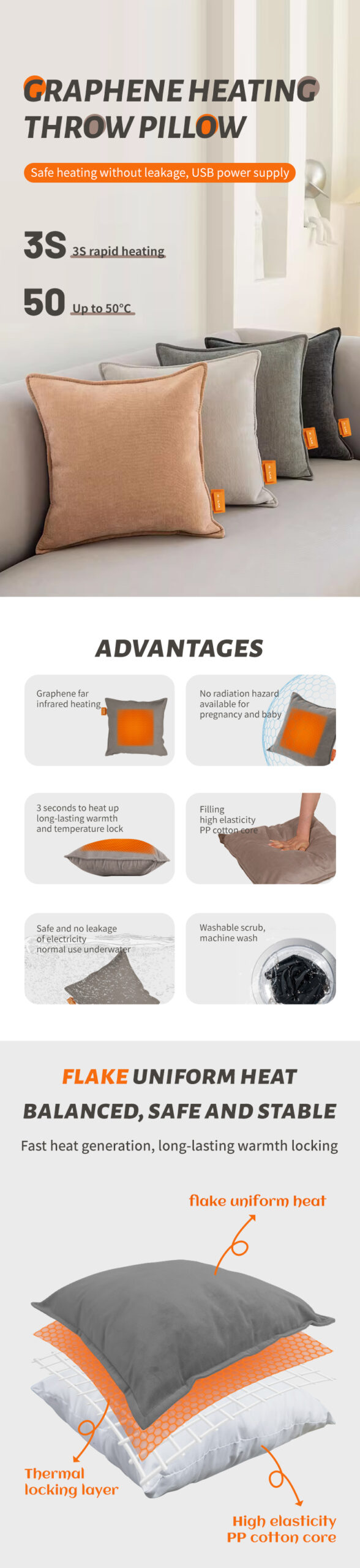 Heated cushion dimensions and product details