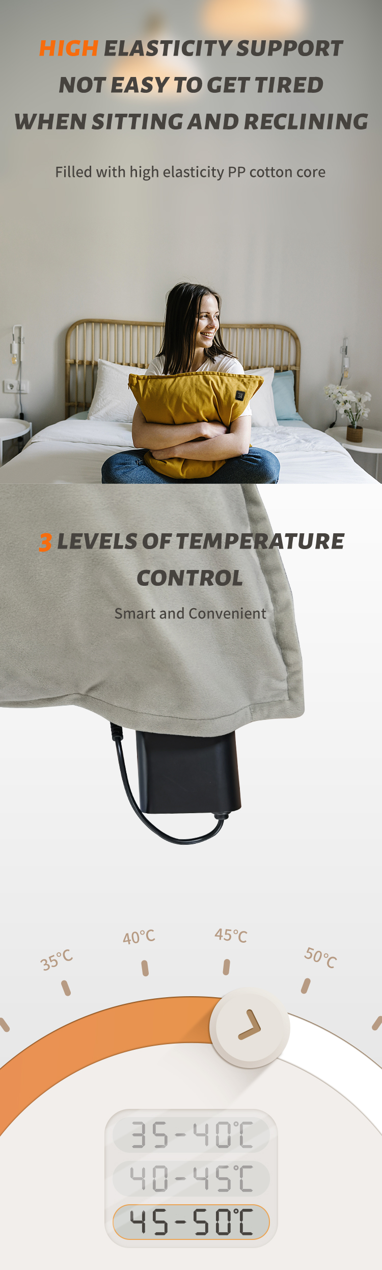 Heated cushion controller and temperature level guide