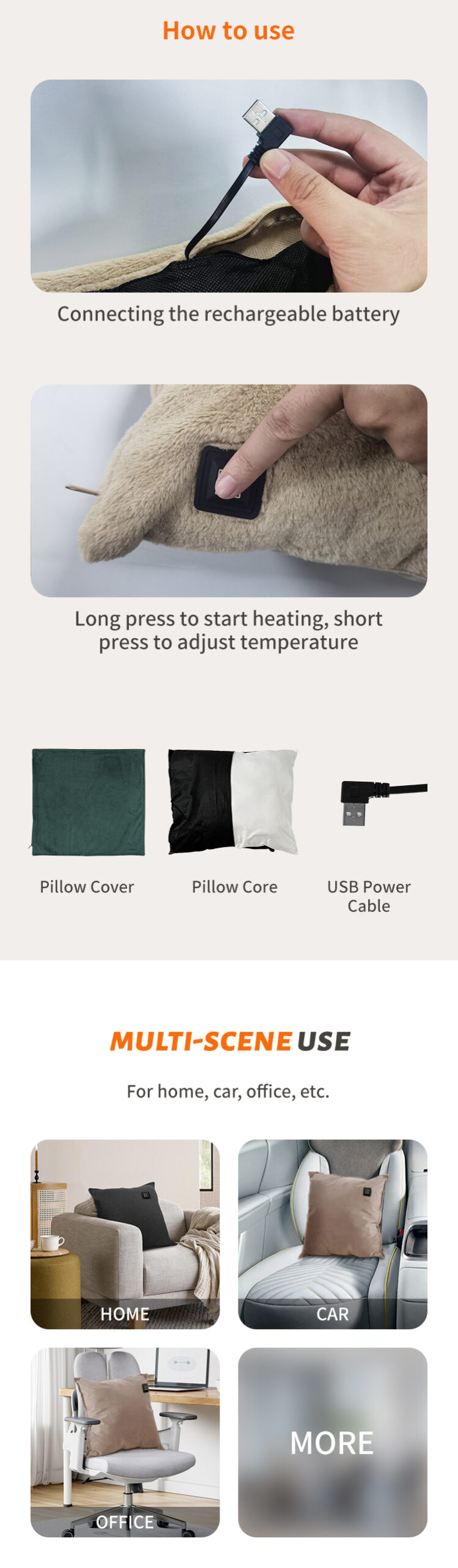 Heated cushion connection, use and care guide