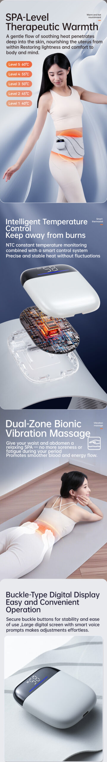 Graphene Heated Massage Belt: heating, control and fabric detail guide.