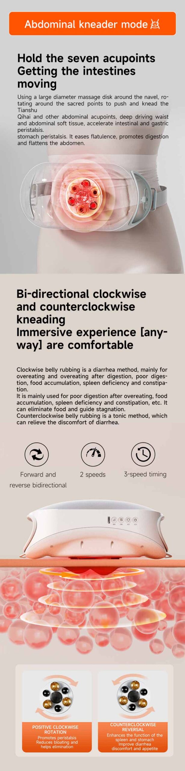 Graphene Multi-Purpose Hand & Abdomen Massager: heating and electronic control illustration.