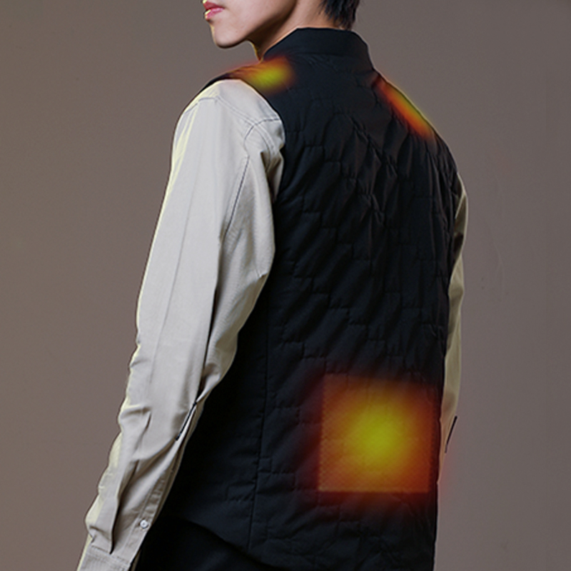 Graphene Heated Vest: rear wearing view with highlighted back area.