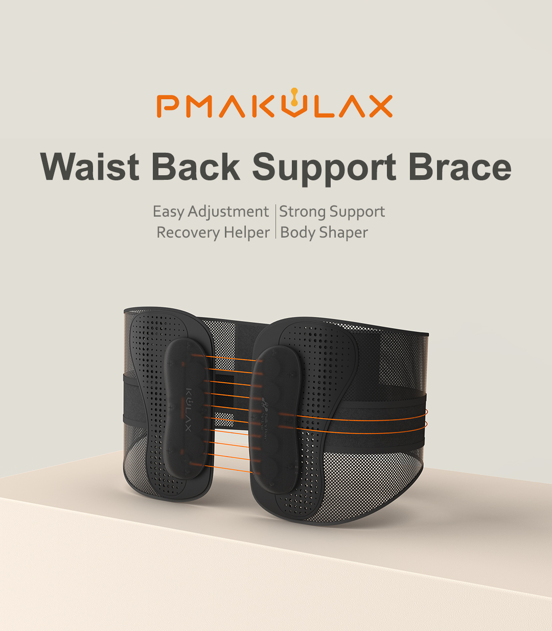 Graphene Pulley Waist Back Support Brace: black brace product overview.