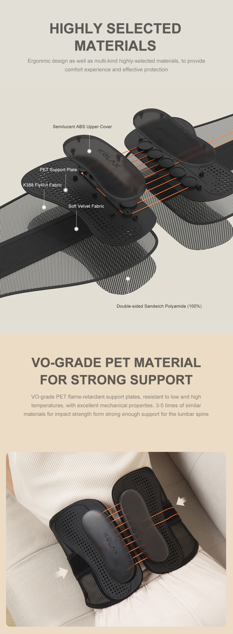 Graphene Pulley Waist Back Support Brace: pulley assembly and support panel details.