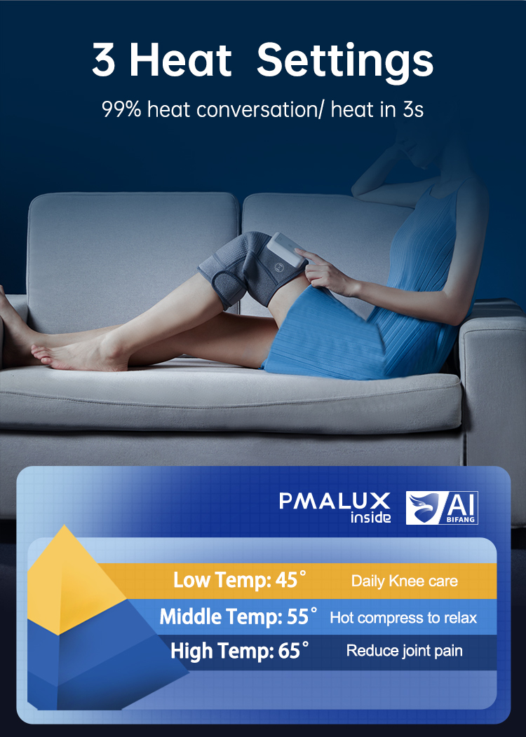 Graphene Multifunctional Knee Brace: reclining use and heat setting guide.