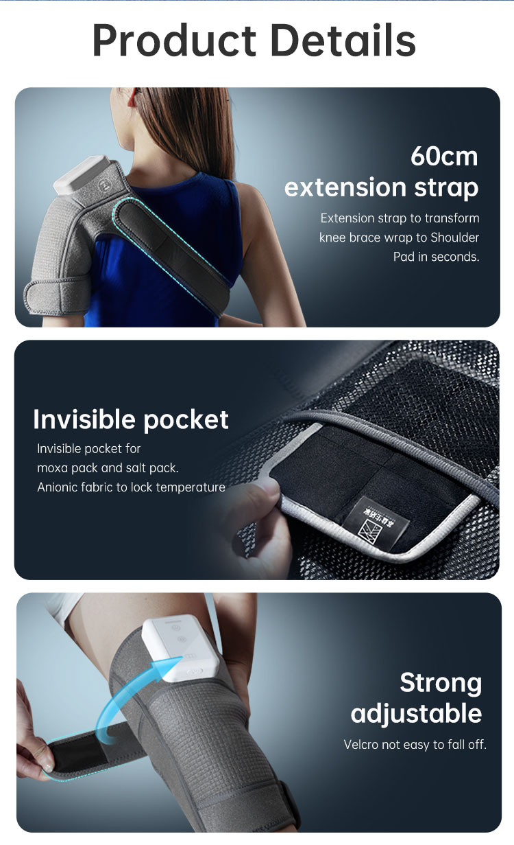 Graphene Multifunctional Knee Brace: extension strap and inner pocket details.