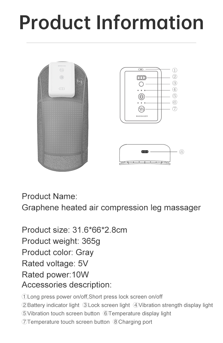Graphene Multifunctional Knee Brace: product outline and specification diagram.