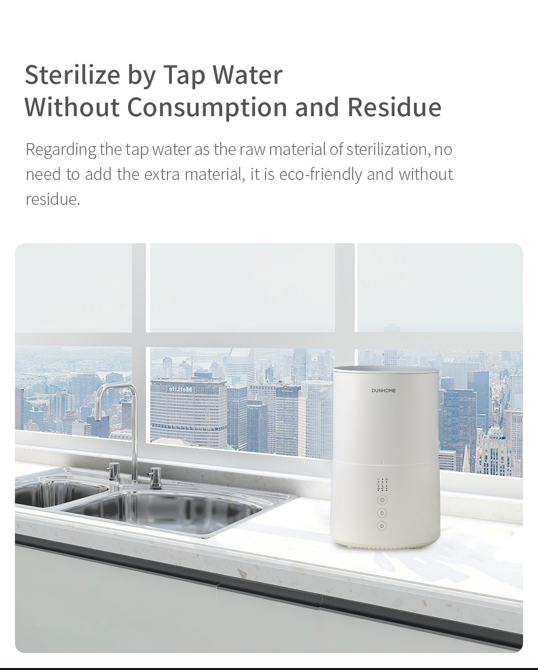Smart air sterilizer operating beside a window