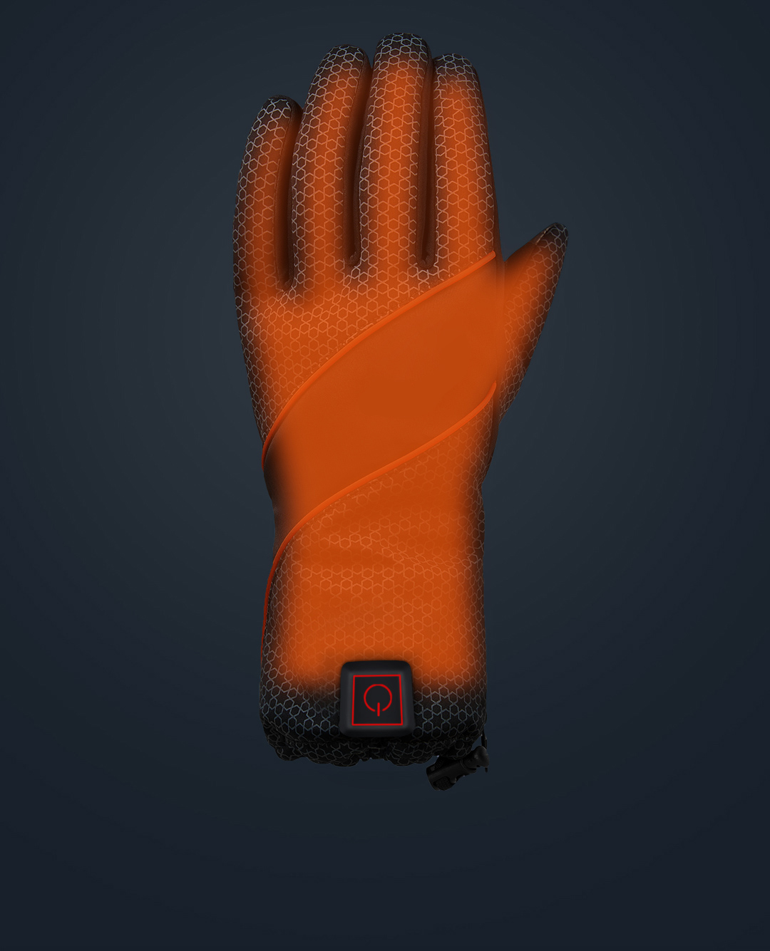 X20 Electric Heated Gloves: illustrated glove heating coverage.