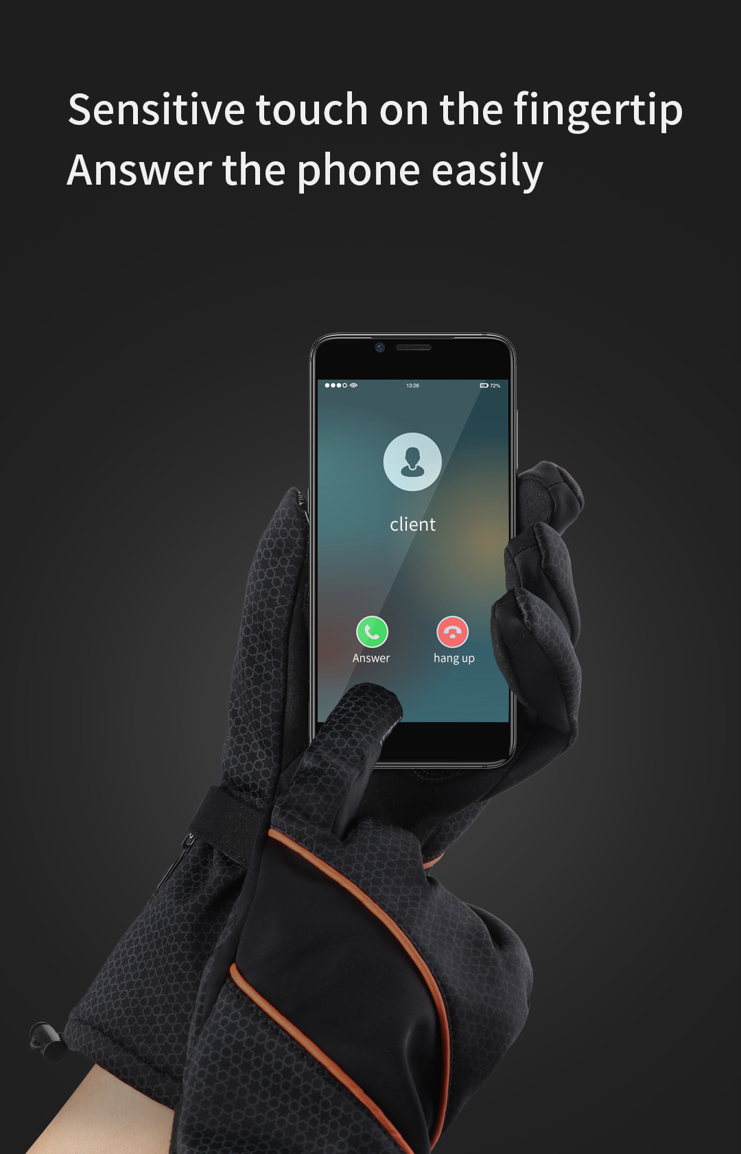 X20 Electric Heated Gloves: gloved finger operating a smartphone.
