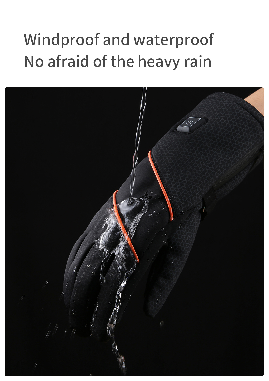 X20 Electric Heated Gloves: water flowing over the glove surface.