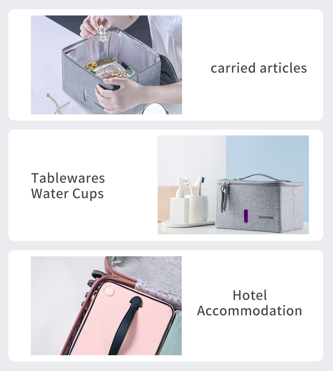 Foldable UV disinfection bag application examples
