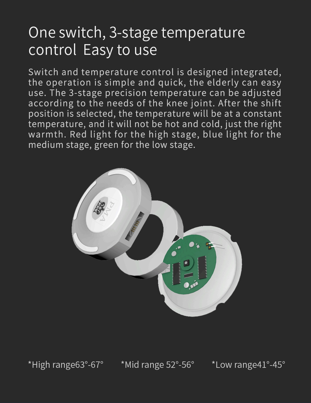 G10 Graphene Far-Infrared Heated Knee Pad: exploded control button assembly.