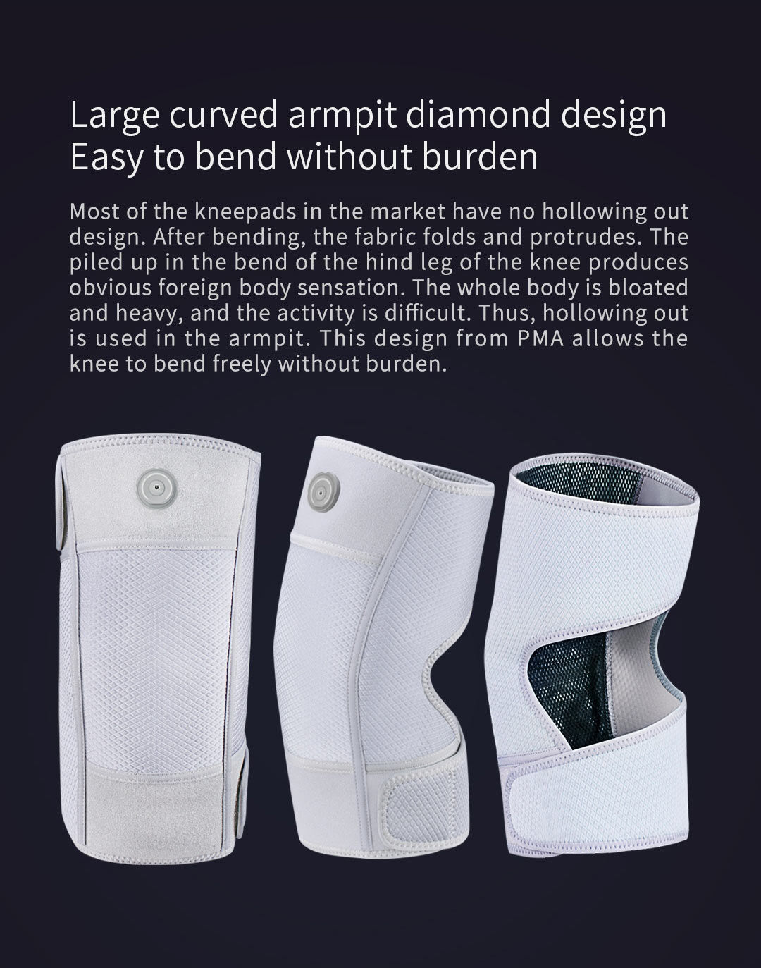 G10 Graphene Far-Infrared Heated Knee Pad: front, side and rear pad views.