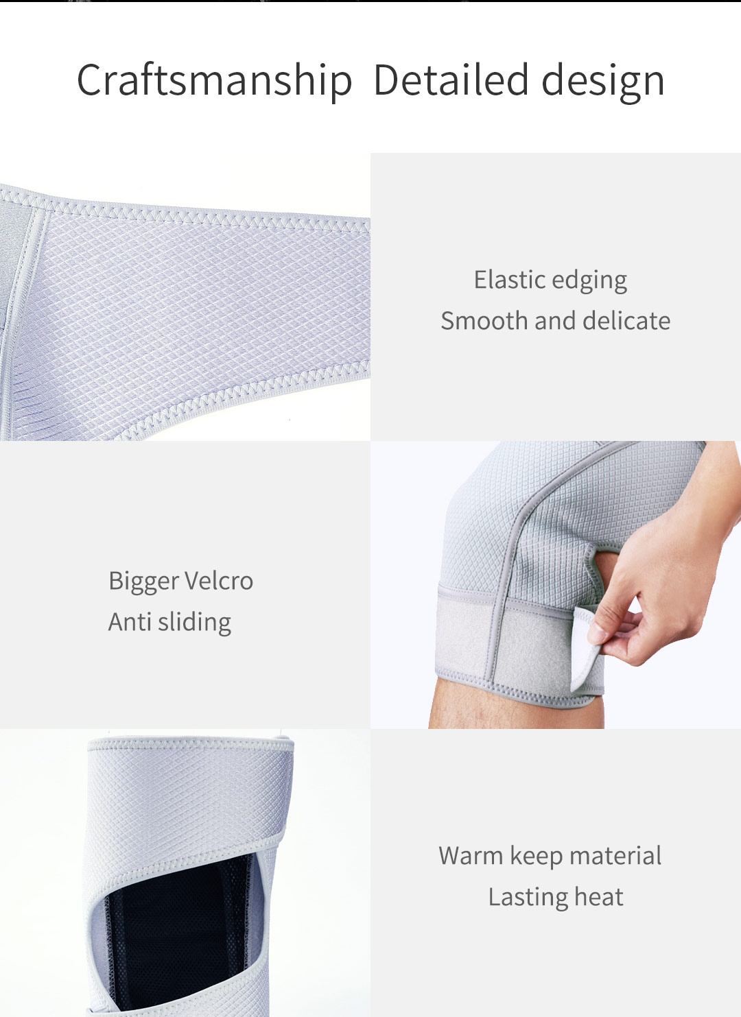 G10 Graphene Far-Infrared Heated Knee Pad: stitched edge, fastening and inner surface details.