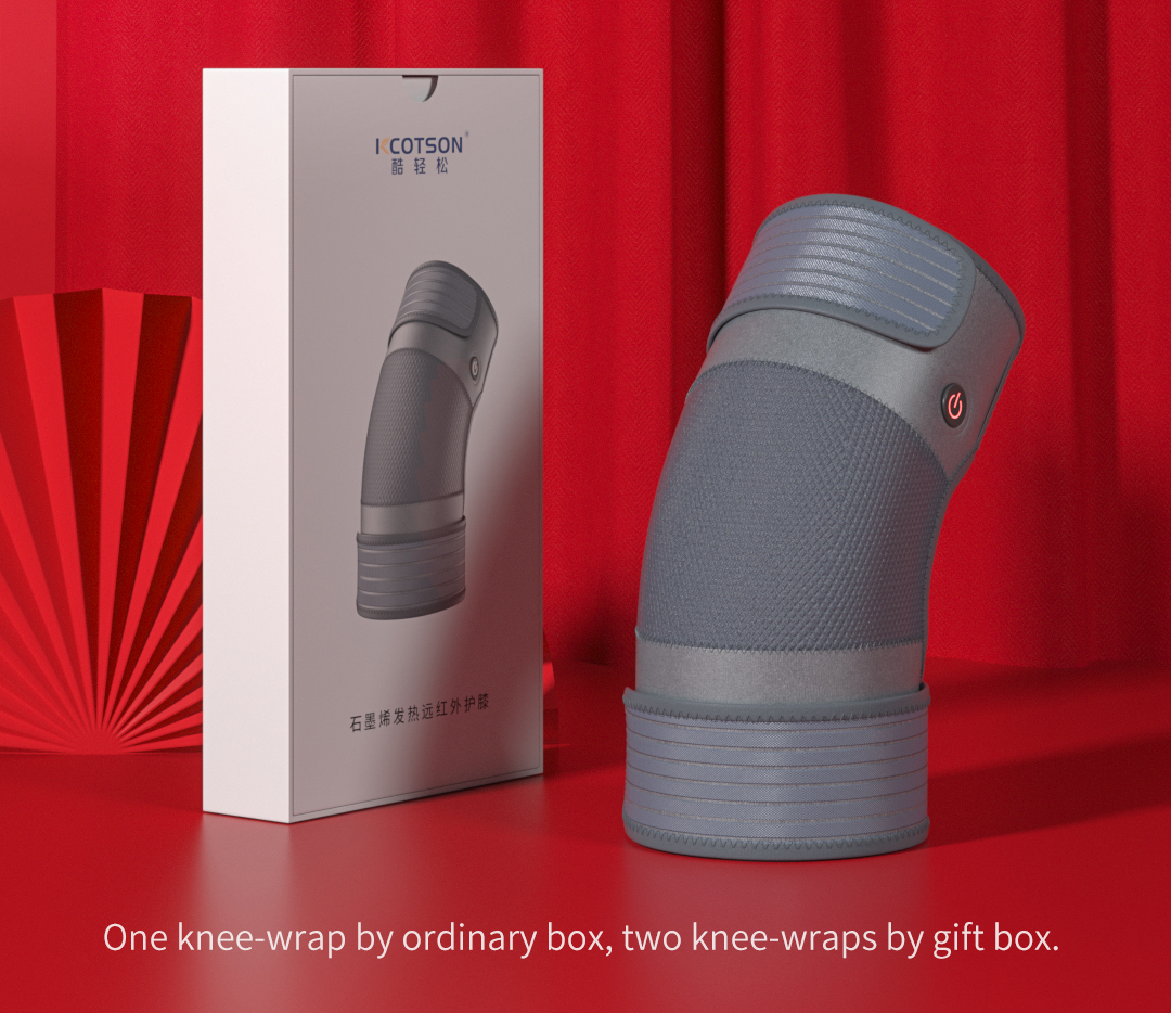 K30 Graphene Heated Knee Pad: knee pad and retail packaging.