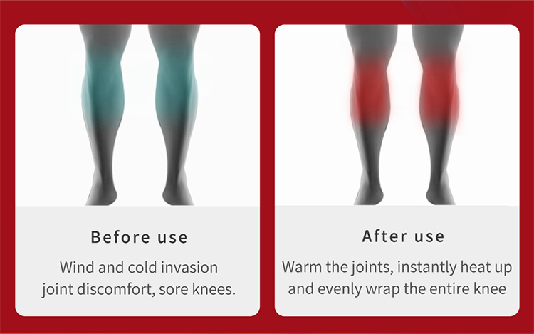 K30 Graphene Heated Knee Pad: knee warming comparison illustration.