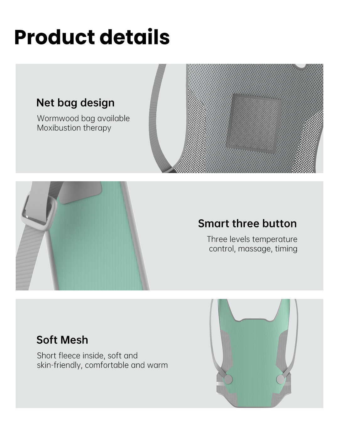 Shoulder and back massager fabric, controller and mesh details