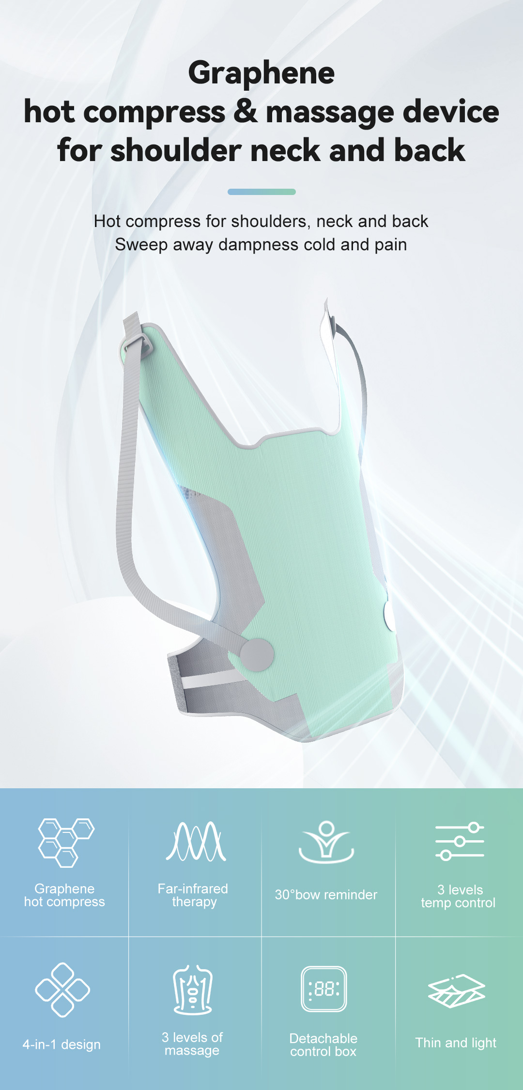 Shoulder and back massager structure and feature overview
