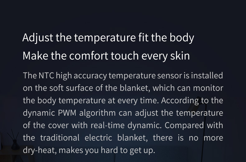 W20 Graphene Low-Voltage Smart Heated Blanket: printed temperature control information.