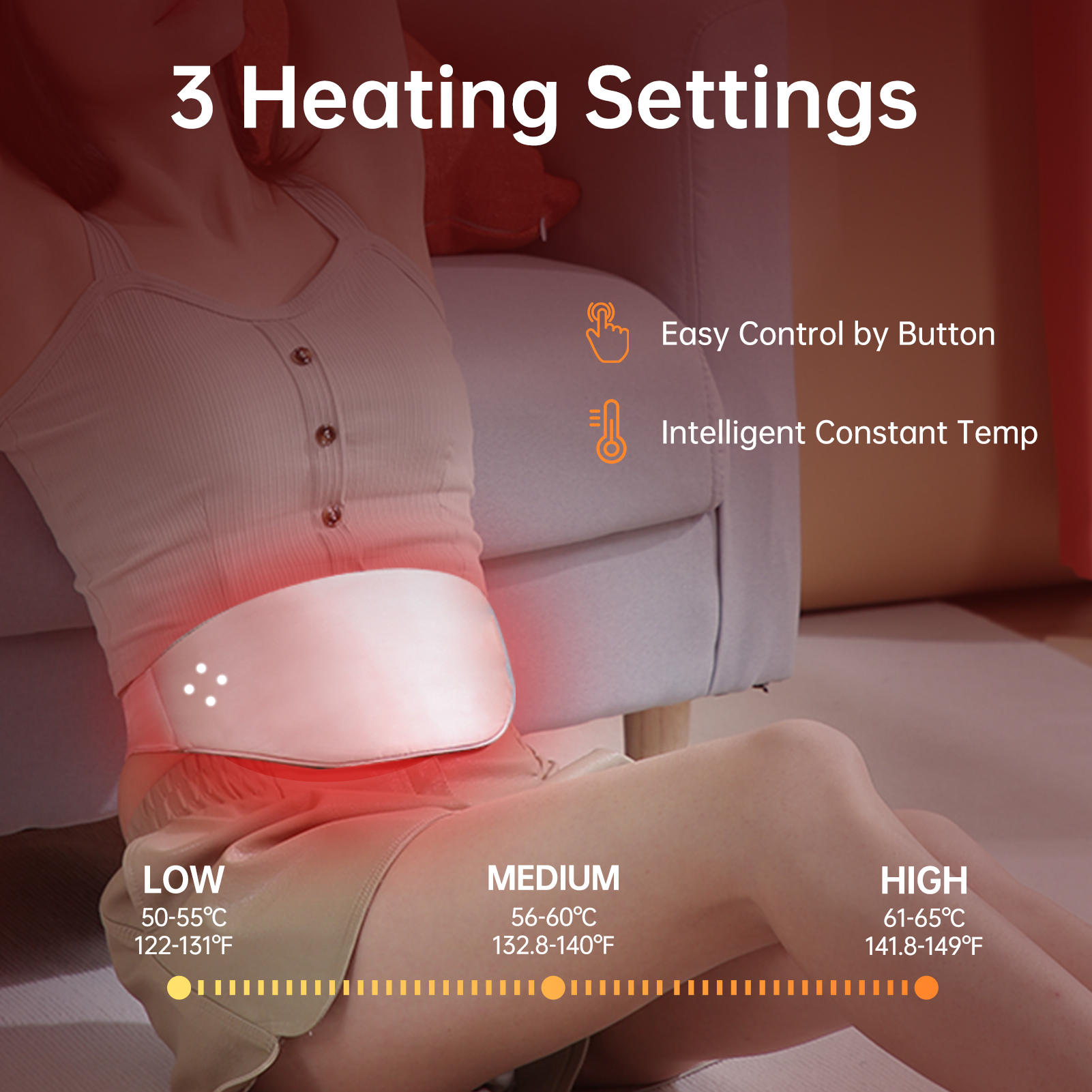 Abdominal warmer three-level heating control
