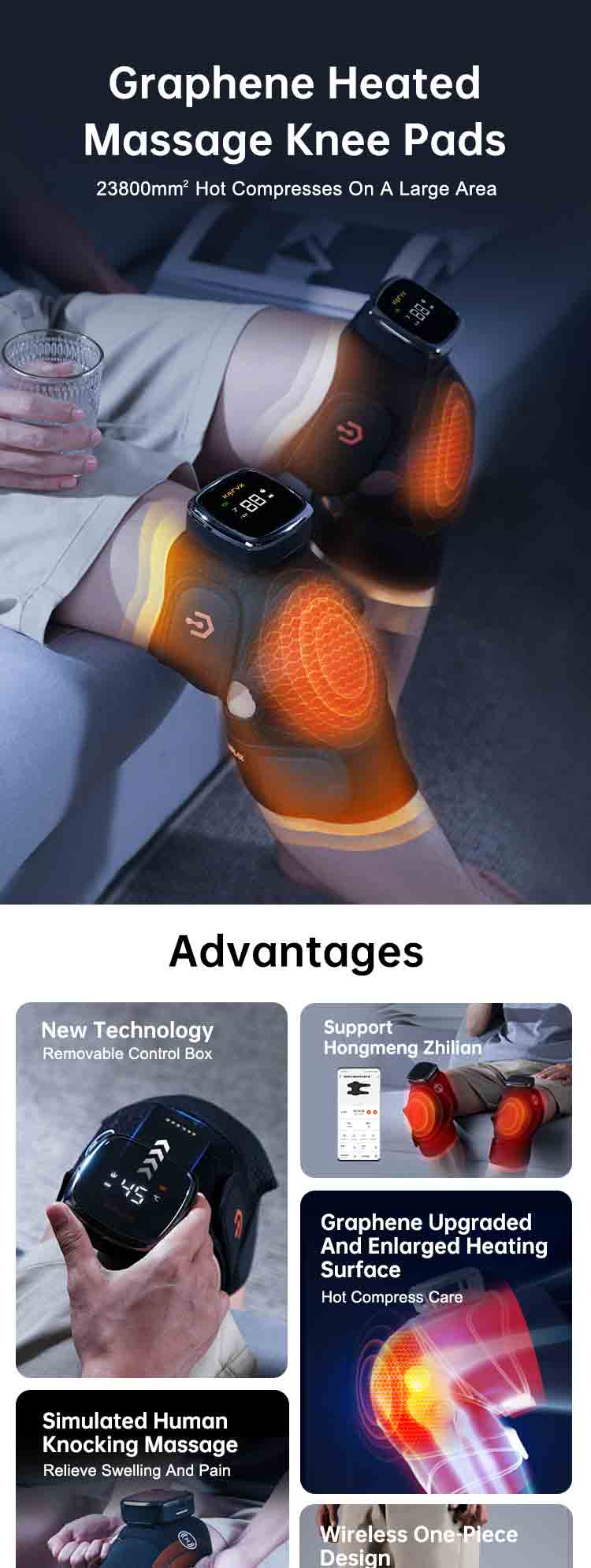 Graphene Heated Vibration Massage Knee Wrap HG10 product detail