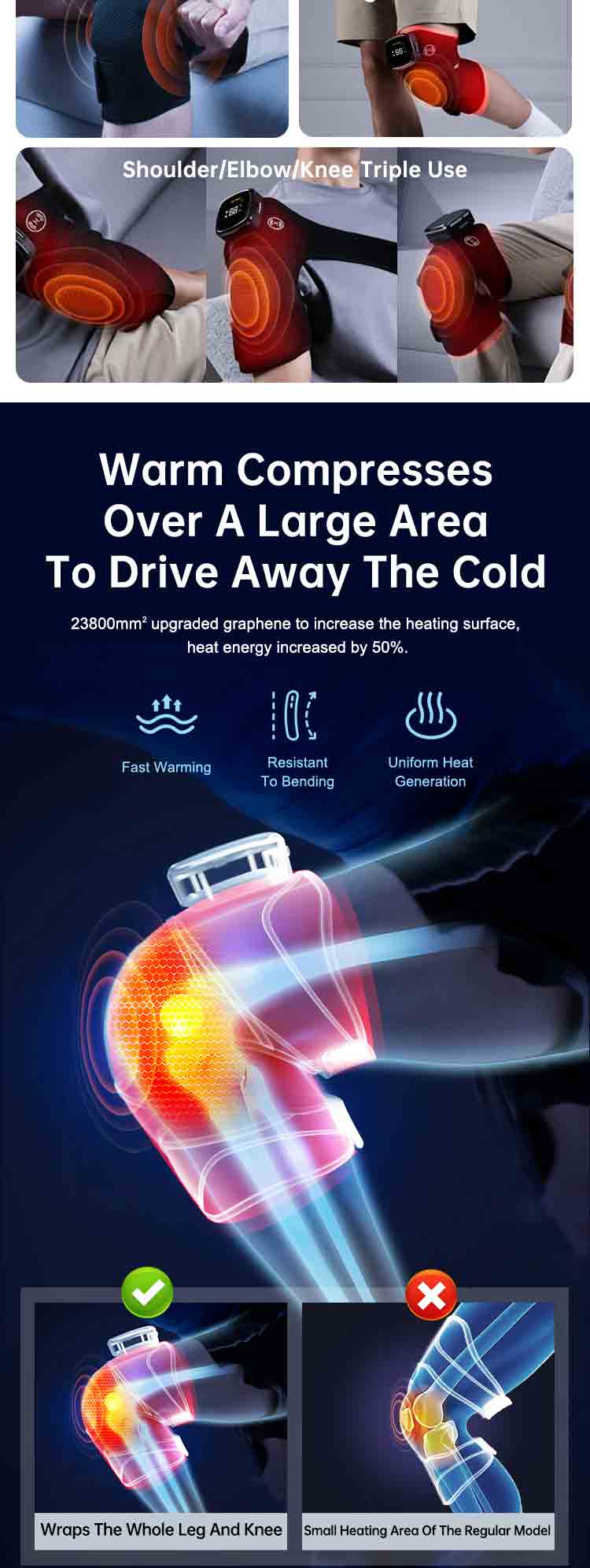 Graphene Heated Vibration Massage Knee Wrap HG10 product detail