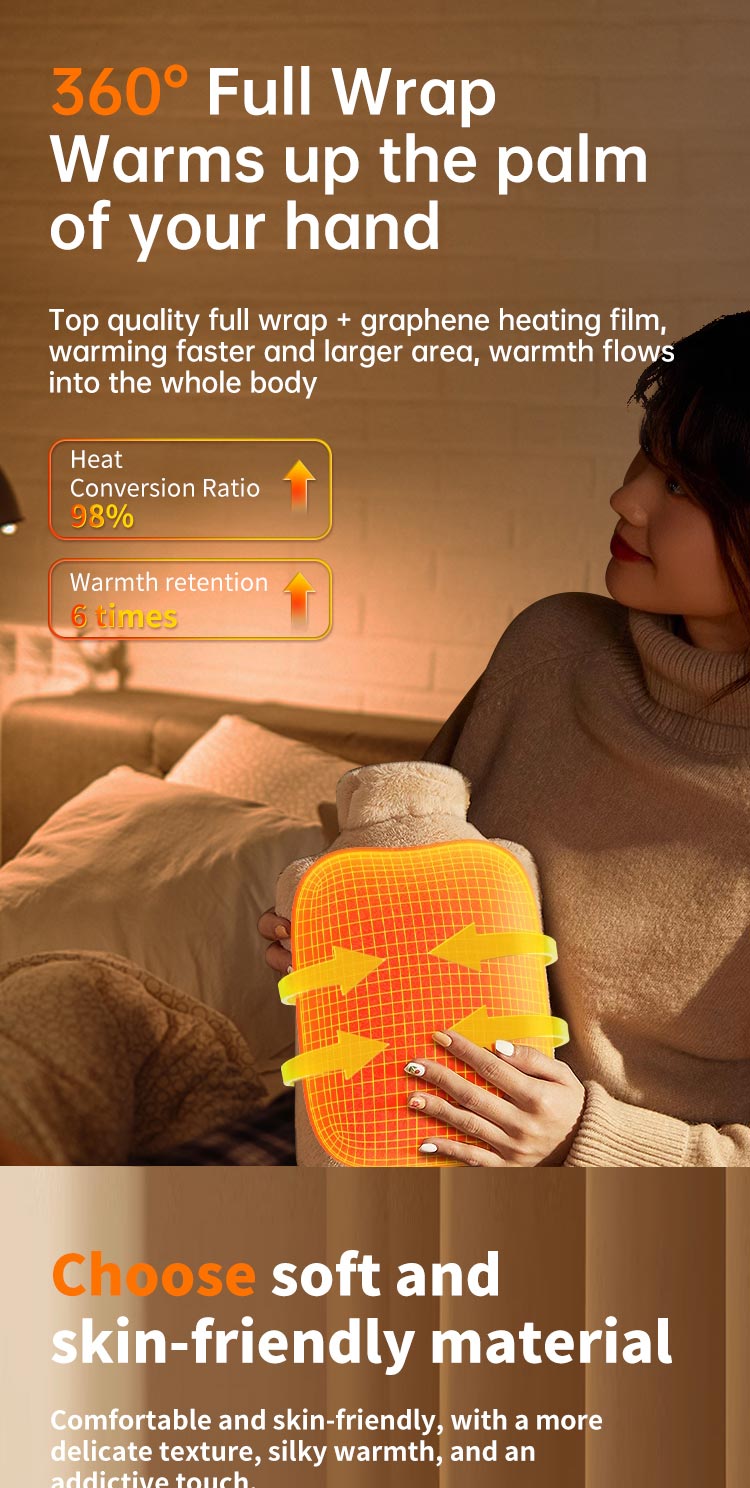 Woman holding the hand warmer with heating area highlighted
