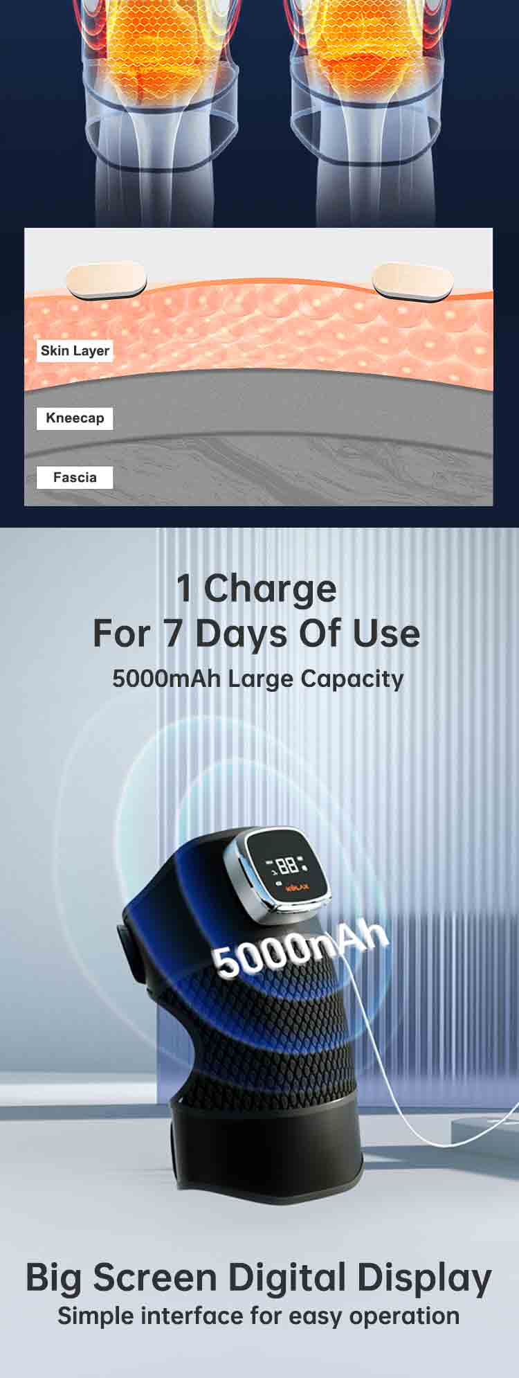Graphene Heated Vibration Massage Knee Wrap HG10 product detail