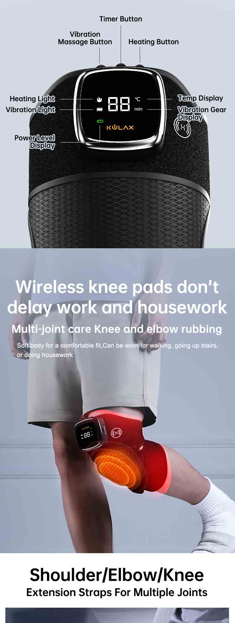Graphene Heated Vibration Massage Knee Wrap HG10 product detail