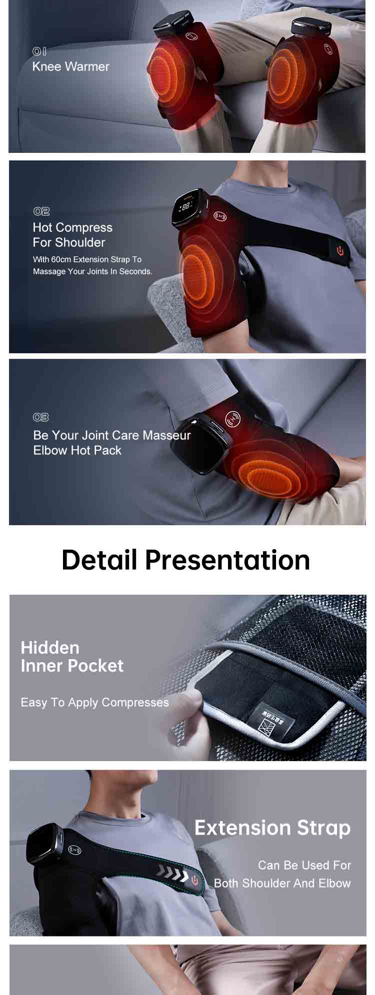 Graphene Heated Vibration Massage Knee Wrap HG10 product detail