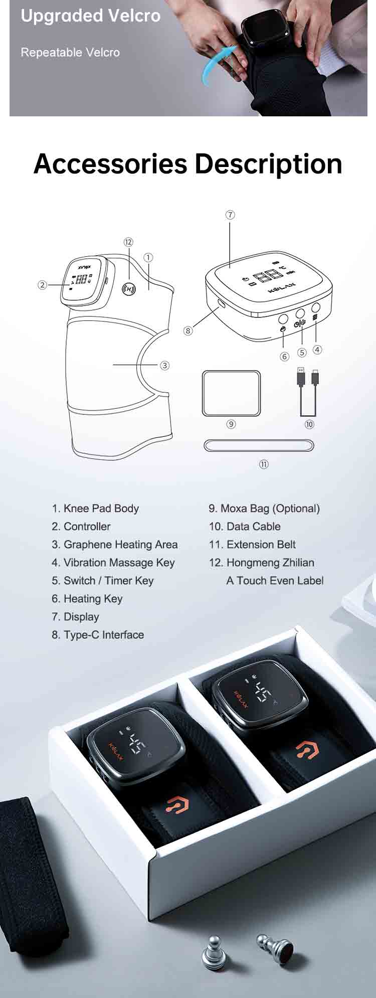 Graphene Heated Vibration Massage Knee Wrap HG10 product detail