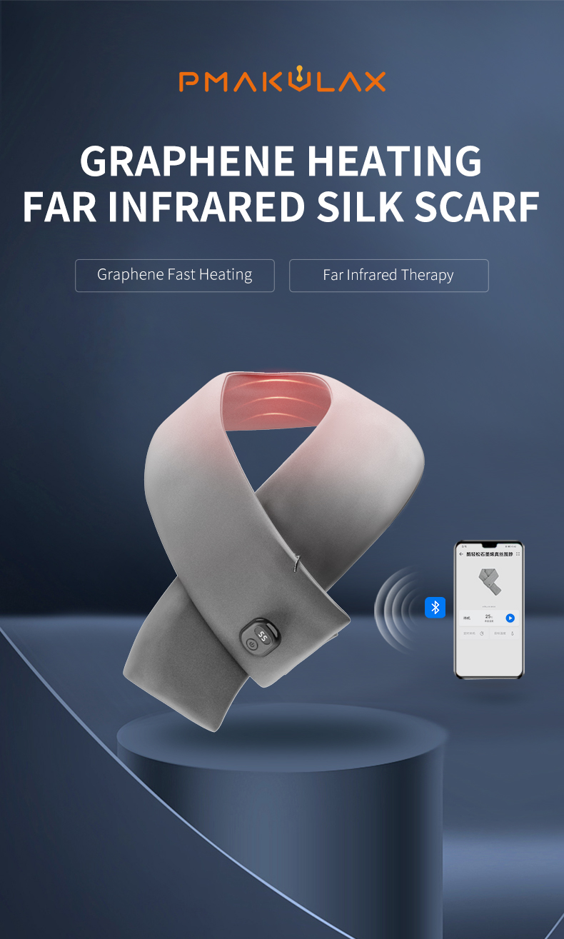 K-WB-B2V3 Graphene Heated Silk Neck Warmer: product display with mobile control illustration.