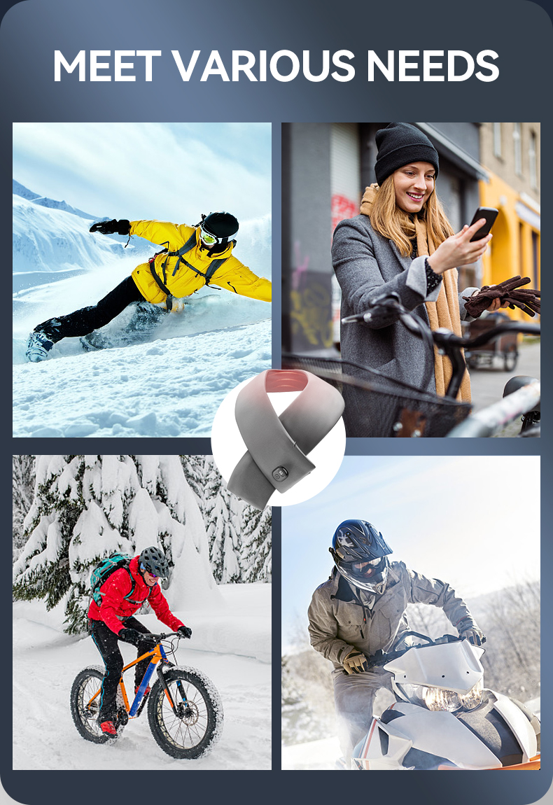 K-WB-B2V3 Graphene Heated Silk Neck Warmer: outdoor winter activity examples.