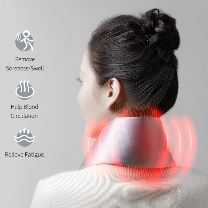 K-WB-B2V3 Graphene Heated Silk Neck Warmer: rear wearing view with neck heating graphic.