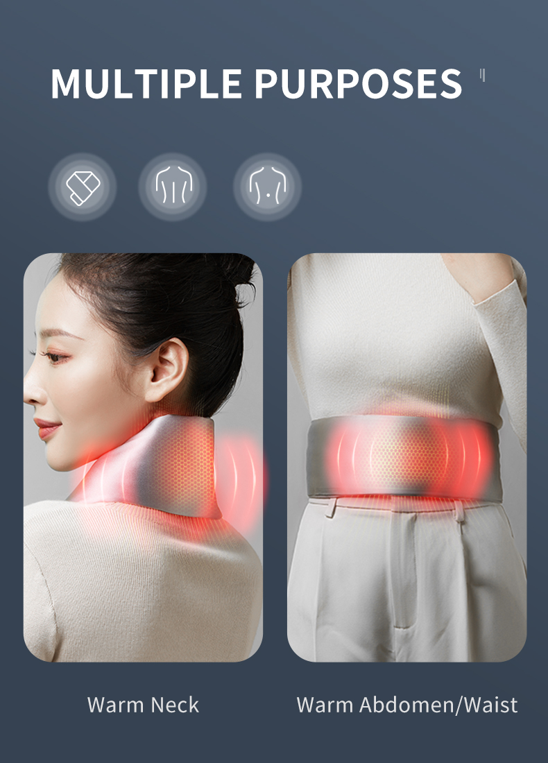 K-WB-B2V3 Graphene Heated Silk Neck Warmer: neck and abdomen contact area illustrations.