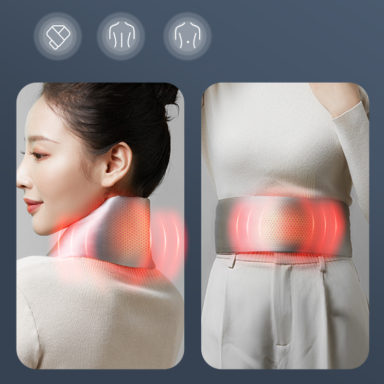 K-WB-B2V3 Graphene Heated Silk Neck Warmer: neck and waist positioning examples.