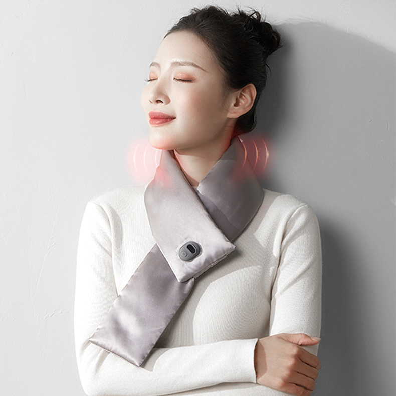 K-WB-B2V3 Graphene Heated Silk Neck Warmer: woman wearing the neck warmer, front view.