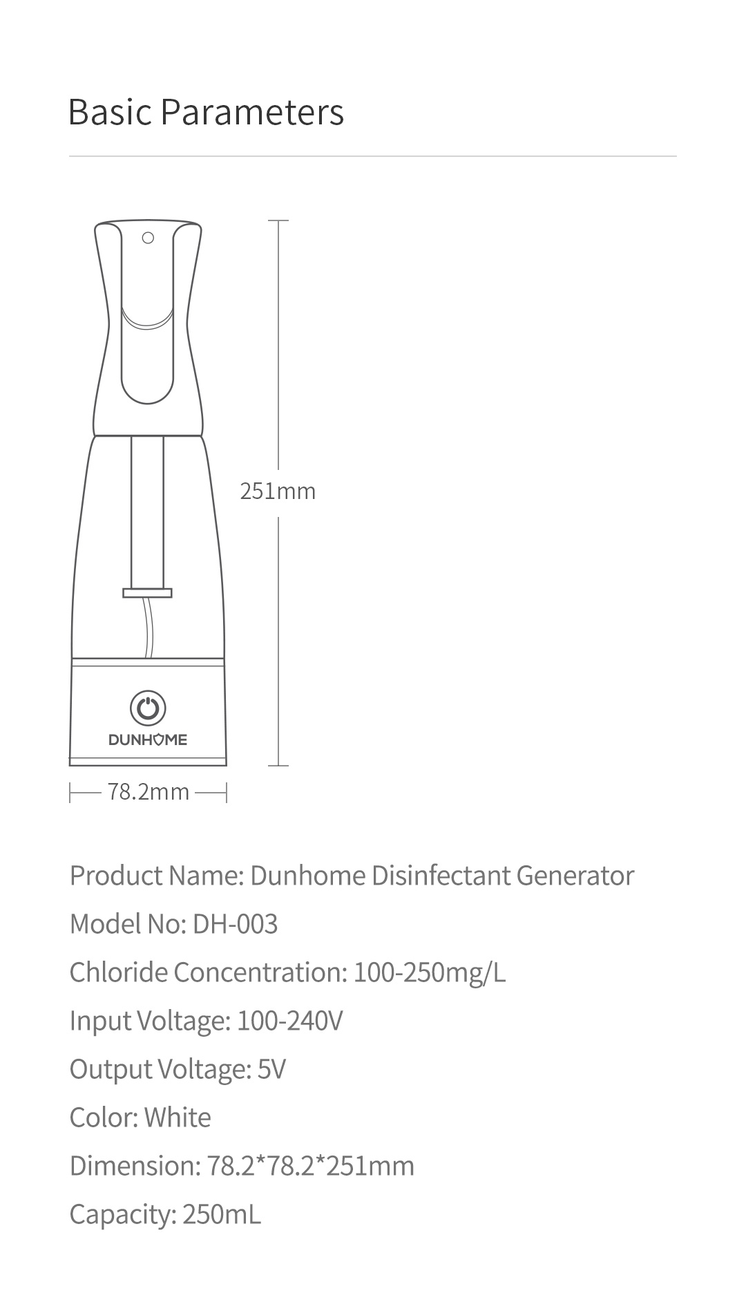 DH-003 disinfectant generator dimensions and basic parameters