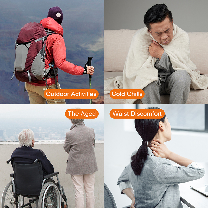 Graphene Heated Jacket: outdoor activity and cold-weather use illustrations.