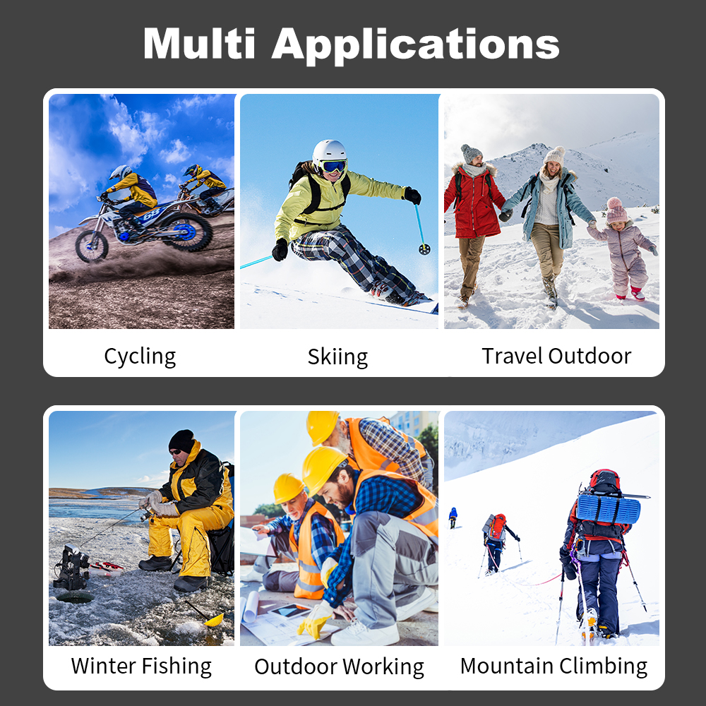 Smart Heated Gloves with Touchscreen Control: winter activity and outdoor work examples.