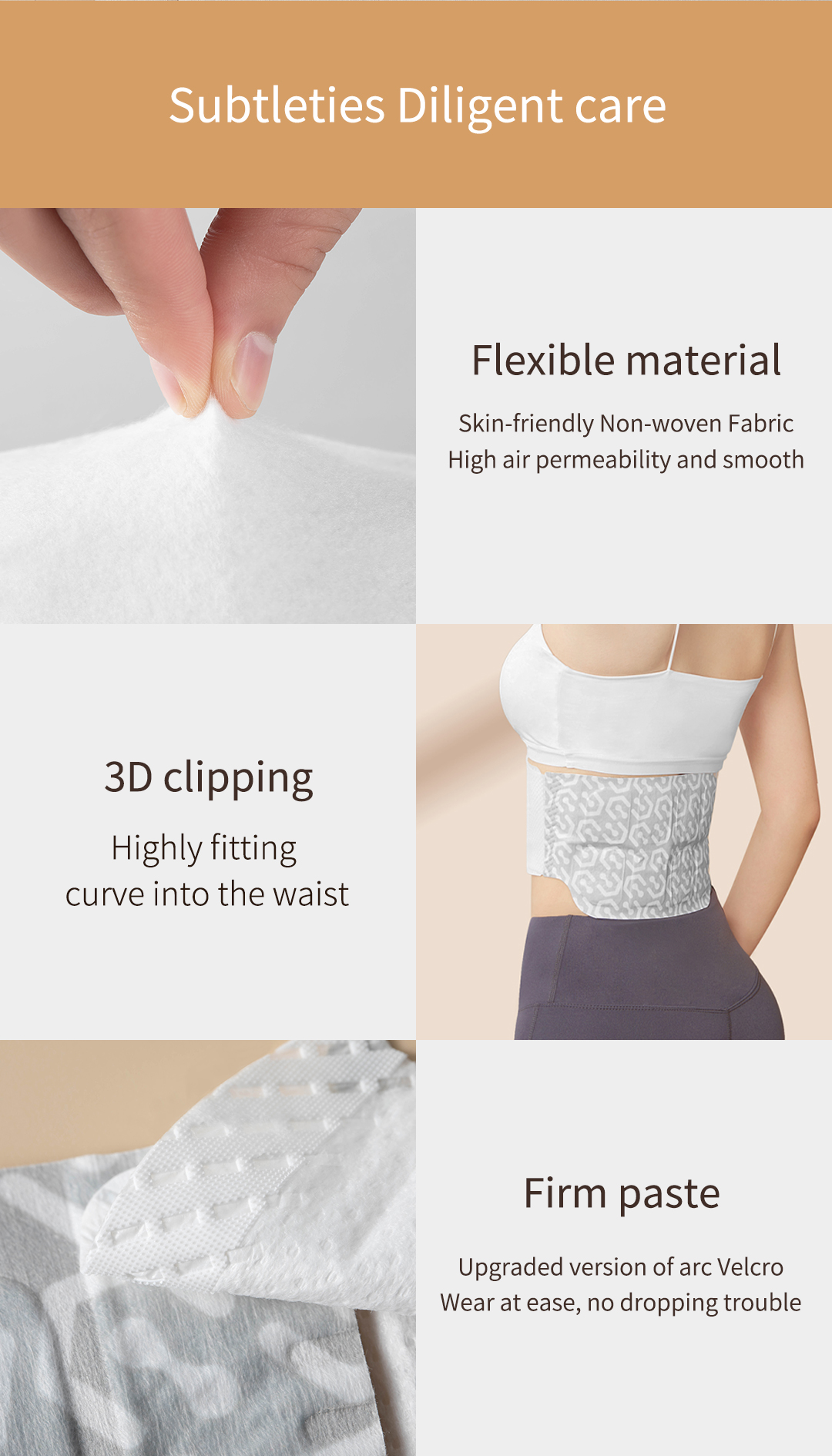 B40 Self-Heating Waist Warm Patch: flexible backing and adhesive detail guide.